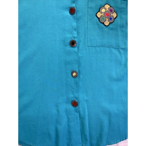 Vintage Touché LA Teal Embellished Womens Top Medium-10219 - Picture 5 of 11